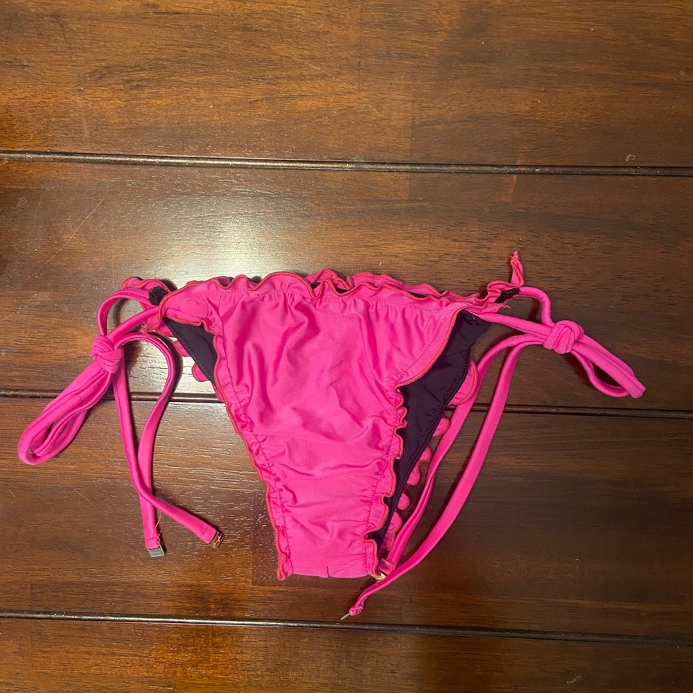 Brazilian cut bikini bottom, ruffle trim Hot Pink